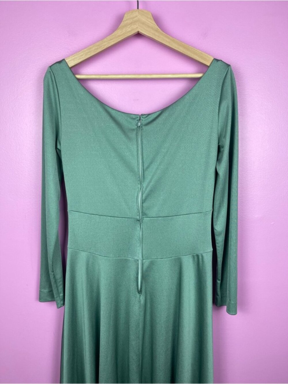Leonard Sunshine Vintage 70s Slip Dress 12 Sage Green Hong Kong - Picture 8 of 9